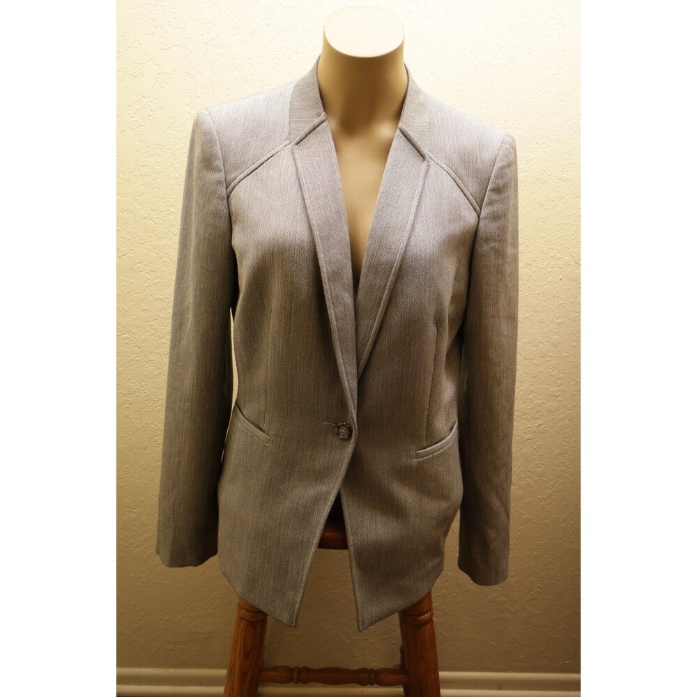 Antonio Melani Blazer 4 Gray Chevron Twill One Button Shawl Career Jacket 4190M5